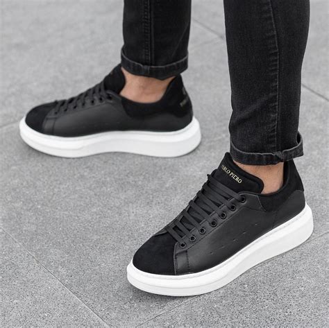 Geniune Leather Sneakers, Black Leather Shoes, White Sole Sneakers ...