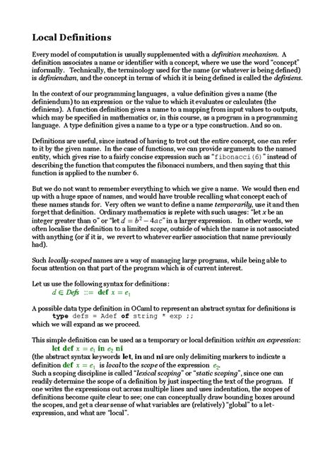 Local Definitions in Computation Models: A Study on Syntax and ...