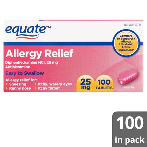Equate Allergy Relief Diphenhydramine Tablets 25mg, 100 Ct HSA/FSA Eligible - Walmart.com