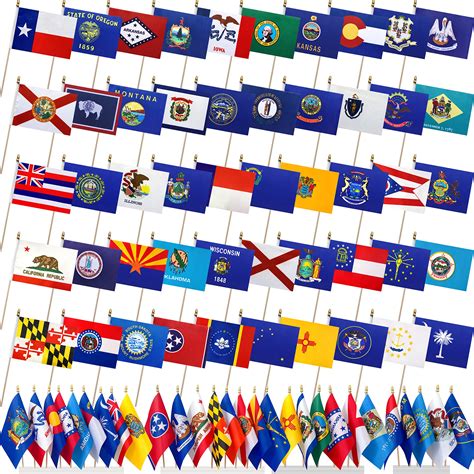 Amazon.com: LyButty US 50 State Flags Set on Wood Stick Small Mini Hand ...