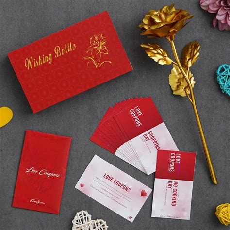 Buy eCraftIndia Combo of Set of 12 Love Coupons, Golden Rose, Red ...