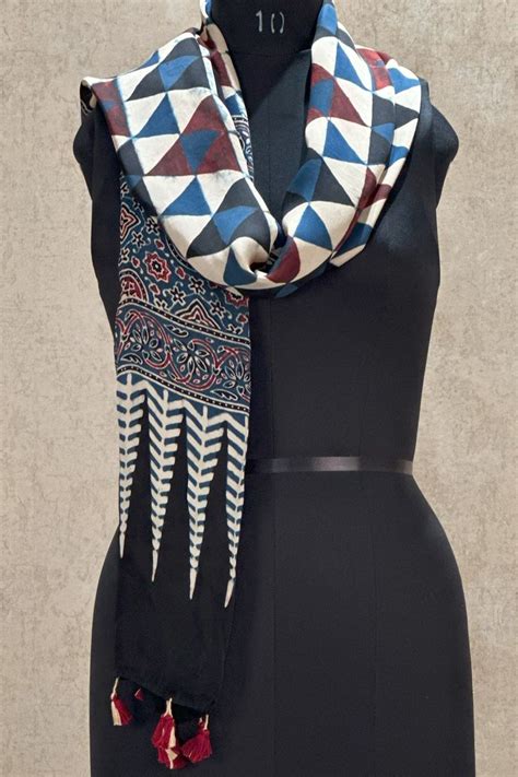 Buy Blue Tikon Modal Silk Ajrakh Stole Online - House Of Elegance ...