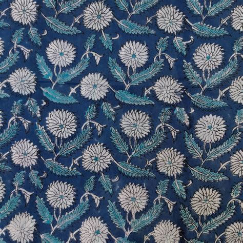 Pure Cotton Jaipuri Blue With Floral Pattern Hand Block Print Fabric ...