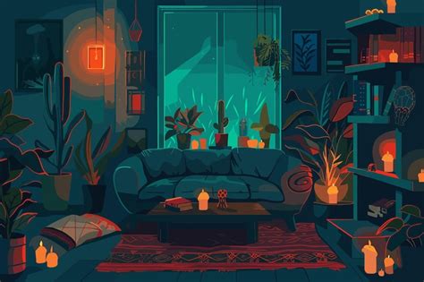 Living room dimly lit illustration Images - Free Download on Freepik