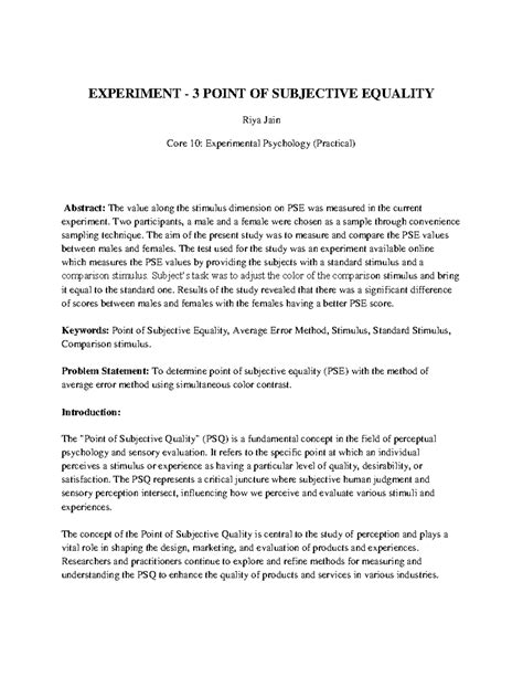 Point of Subjective Equality - EXPERIMENT - 3 POINT OF SUBJECTIVE ...
