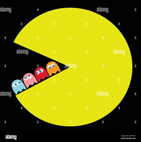Vector Pac-Man eating his enemies, retro game theme illustration ...