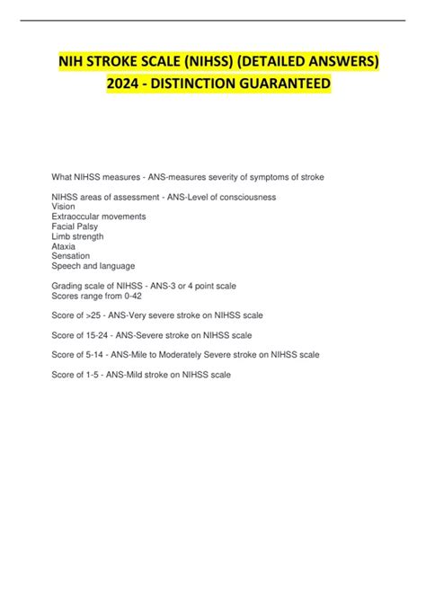 NIH STROKE SCALE (NIHSS) (DETAILED ANSWERS) 2025 - DISTINCTION ...