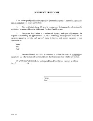 Certificate Of Incumbency Sample - Fill and Sign Printable Template Online