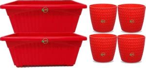 Oshi Greens Rectangle tray 14 inches with table top pots red color 5 ...
