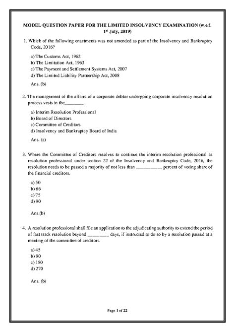 Format Questions FOR MCQ ON IBC FOR THE UNDERSTANDING - MODEL QUESTION ...