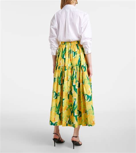 Oscar printed cotton poplin midi skirt in yellow - La Double J | Mytheresa