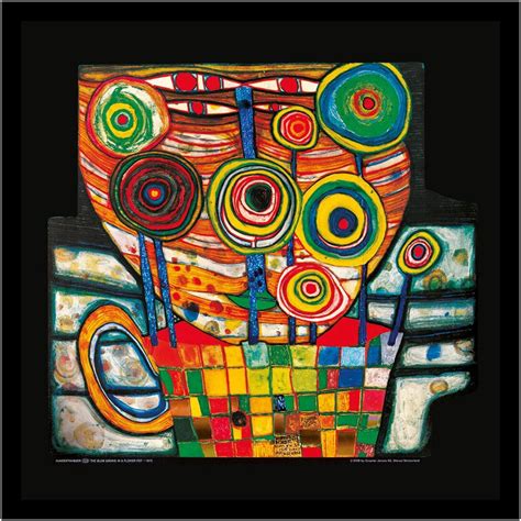 Hundertwasser The Blob grows in a flower pot Poster Artprint Framed