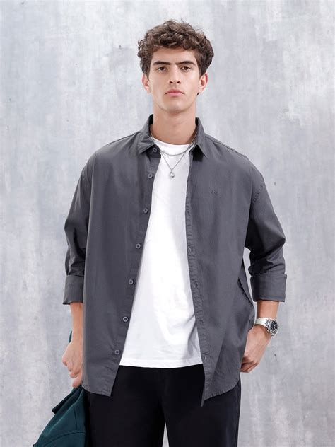 Solid Oversized Casual Shirt | Grey – Wrogn