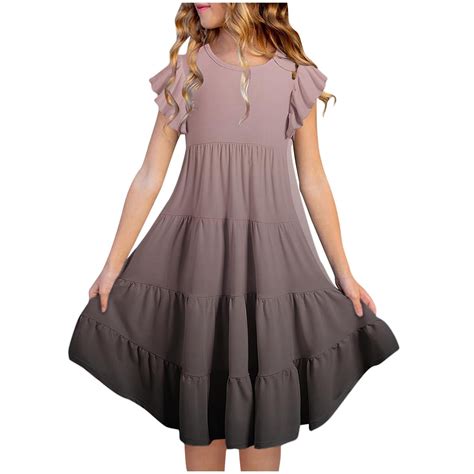 XQYLOS Girls Gradient Summer Dress with Sheer Sleeves Lightweight A ...