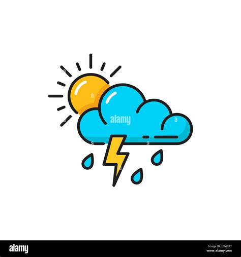 Weather forecast icon, thunderstorm rain, sun and cloud overcast ...