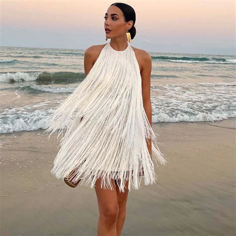 Backless Halter Tassel Mini Dress - Ladylim