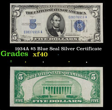 At Auction: 1934A $5 Blue Seal Silver Certificate Grades xf