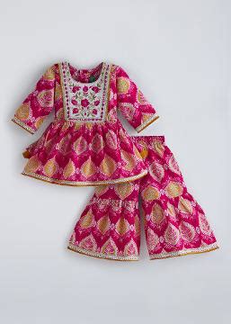 Shop Online 2-Pc Floral Embroidery Tasseled Sharara Set at ₹1199