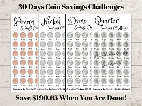 Printable A6 Penny, Nickel, Dime and Quarter Savings Challenge Set ...