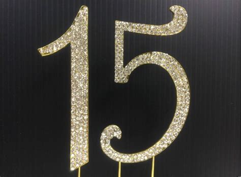 Rhinestone Gold NUMBER 15 Cake Topper 15th for Birthday