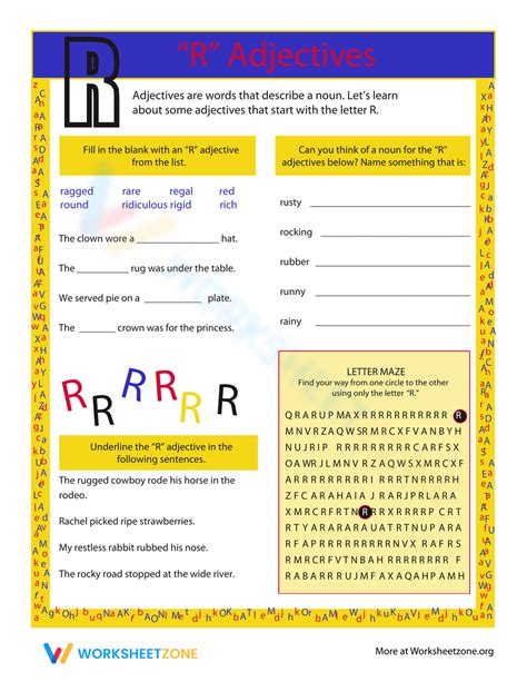 Adjectives With Letter "R" Worksheet