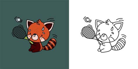 Kawaii czerwona Panda Sportsman Clipart wielokolorowe i czarno-białe ...