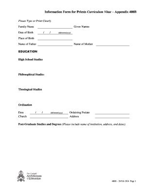 Fillable Online caedm Information Form for Priests Curriculum Vitae ...