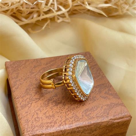 Matt Gold Plated Glass Polki Ring – Abdesignsjewellery