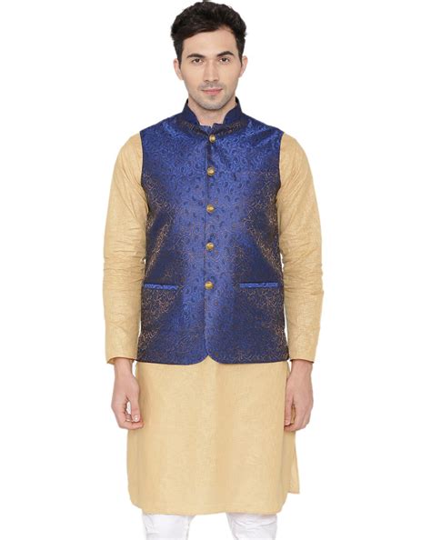 Buy Blue WINTAGE Paisley Print Waistcoat with Mandarin Collar | AJIO