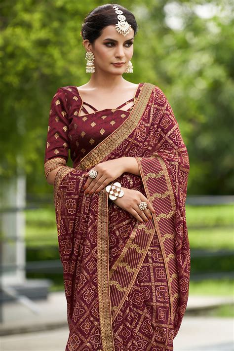 Buy Wine Georgette Saree online-Karagiri