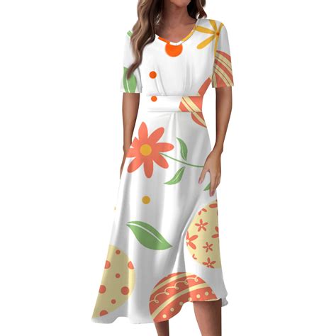 LTTVQM Easter Dresses for Women for Church 2025 Cute Rabbits Egg Print ...