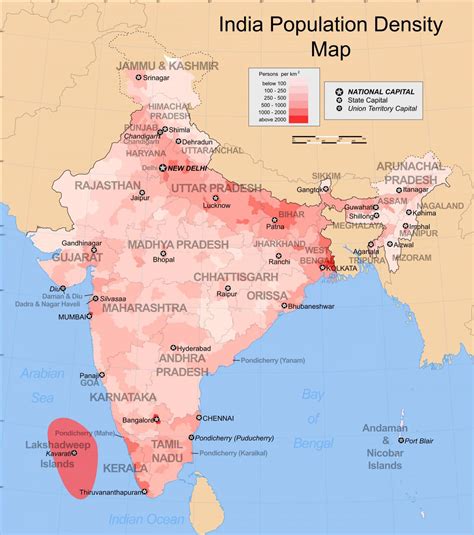 Map of India population: population density and structure of population of India
