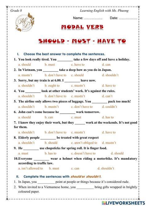 Modal Verbs Worksheet 的图像结果