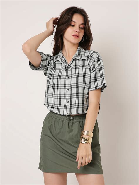 PASTEL GREEN CHECKED CROP SHIRT