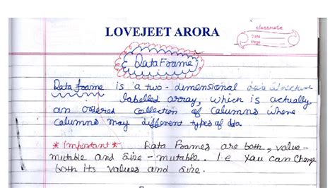 Data Frame Concepts - Handwritten Notes (Course Code: LOVEJEET ARORA ...