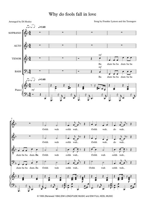 Why Do Fools Fall In Love (arr. Di Healey) by Frankie Lymon & The Teenagers Sheet Music for SATB ...