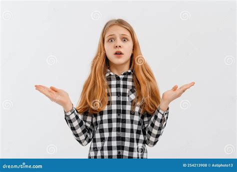 Clueless Teen Girl Shrugs Shoulders, Smiles Nervously, Saying Sorry ...