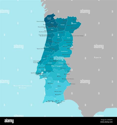 Vector modern illustration. Simplified administrative map of Portugal ...