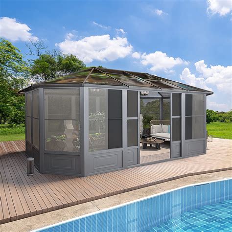 Buy EROMMY 12' x 18' Solarium Gazebo, Outdoor Polycarbonate Roof Screen ...