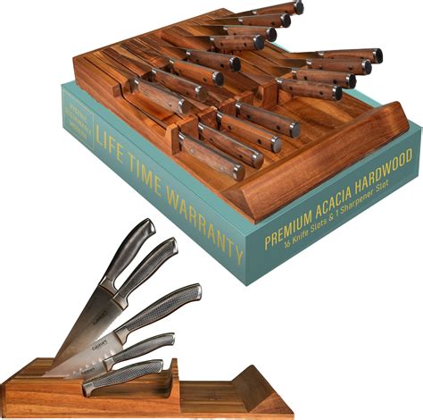 Amazon.com: EDGE LINE In-Drawer Knife Block Acacia Wood Kitchen Knife ...