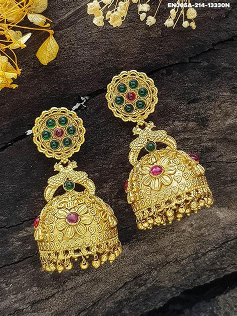 Gold plated Temple design Jhumka Earrings – Griiham