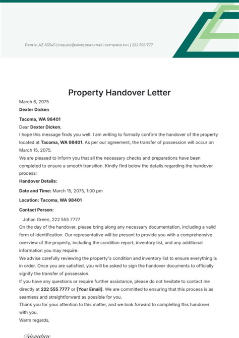 Free Property Handover Letter Template to Edit Online