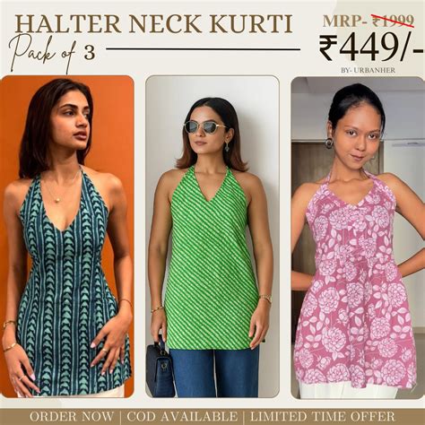 Pack of 3 | Stylish Halter Neck Kurtis for Women | Cotton Kurta Set ...