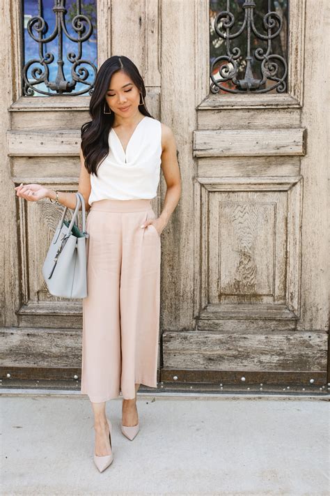 Wide Leg Cropped Pants Outfit For Work - Color & Chic