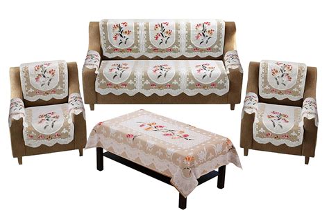 Yellow Weaves Polyester Floral 5 Seater Sofa and Chair Cover Set with 6 ...