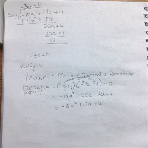 - 15a² + 17a + 4 by 5a + 1 and verify the result using suitable formula ...