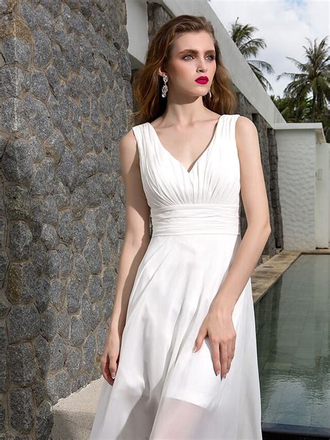 Beach Wedding Dresses Asymmetrical A-Line Regular Straps V Neck ...