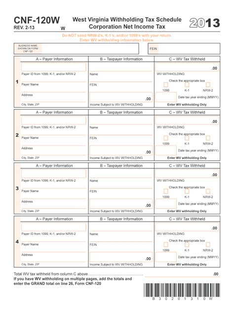 2013 Form WV DoR CNF-120W Fill Online, Printable, Fillable, Blank ...