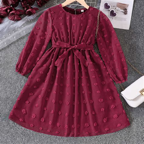 Shop Online Girls Red Floral Embroidered Full-Sleeve Casual Dress with ...