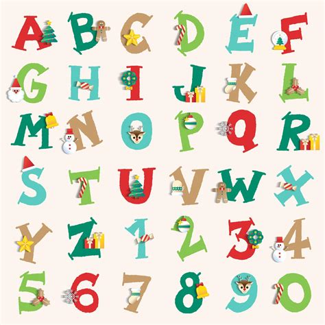 Cute Merry Christmas Holiday Party Alphabet Number Numeral font Letter ...